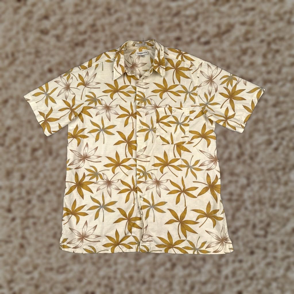 Vintage Chereskin Hawaiian Shirt Mens XL Ivory Leaf Print Button-Up Cotton Blend Resort Aloha Beach 90s Mens Size US XL / EU 56 / 4 - 1 Thumbnail