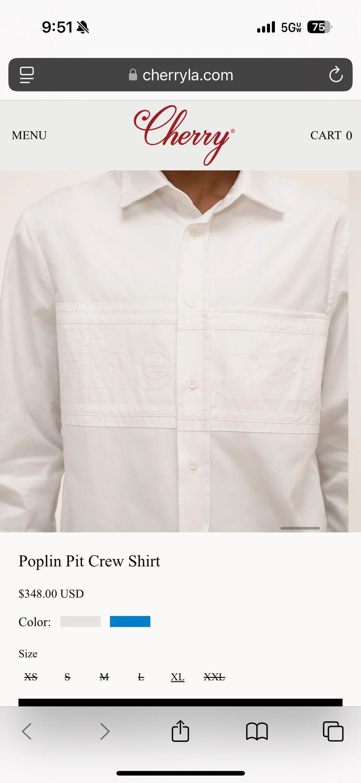 Cherry LA White Poplin Pit Crew Shirt Size US L / EU 52-54 / 3 - 1 Thumbnail