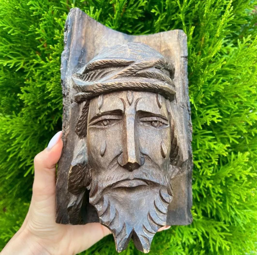 Vintage Hand Carved Wooden Figure Head Jesus Christ Gift