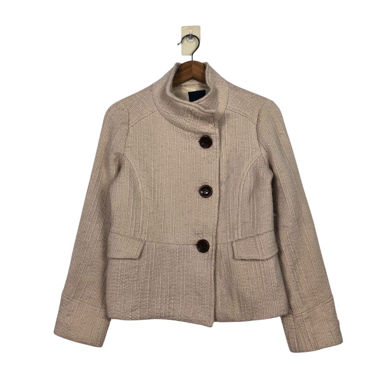 Japanese Brand 📌Asymmetrical Button Cropped Wool Jacket Ships Issey Miyake Size S / US 4 / IT 40 - 2 Thumbnail