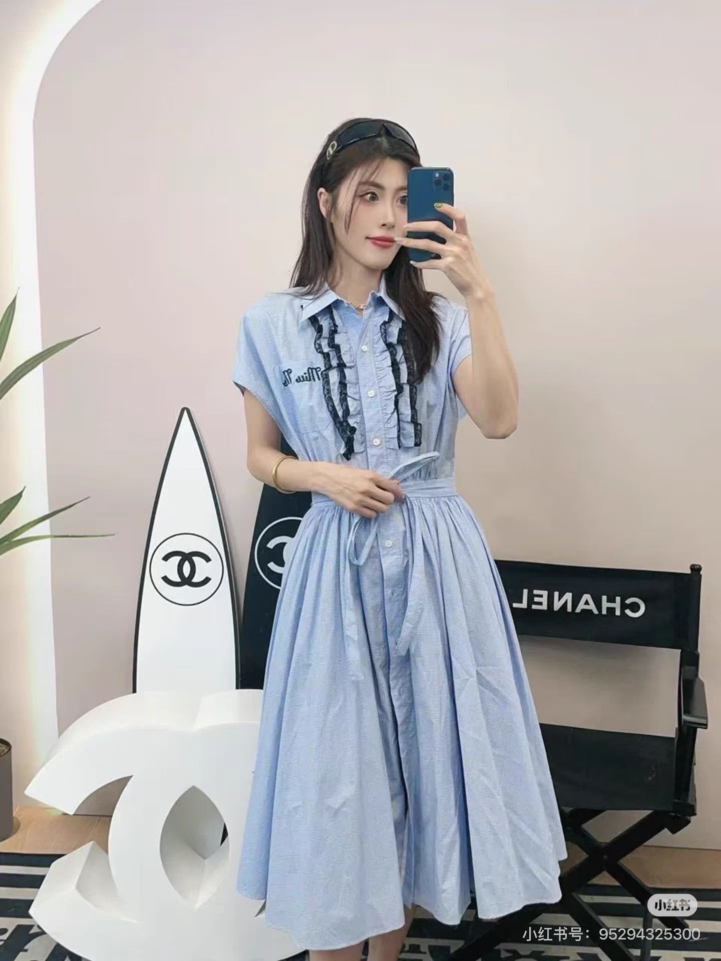 Miu Miu MIU MIU blue lace gingham bow short sleeve maxi dress 38 Size S / US 4 / IT 40 - 9 Thumbnail