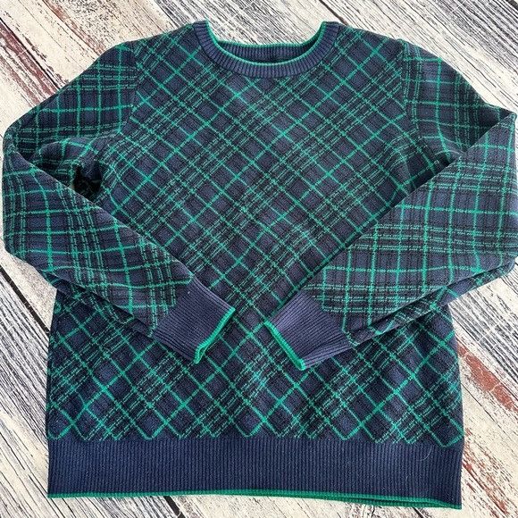 Lands' End Lands’ End Cotton Blend Plaid Crewneck Sweater Size S / US 4 / IT 40 - 1 Thumbnail