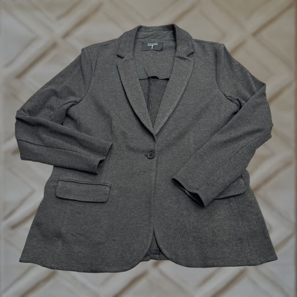 Vintage Tahari Women's Blazer Jacket S Dark Gray Single Button Unlined Classic Work Dressy Office Size S / US 4 / IT 40 - 1 Thumbnail