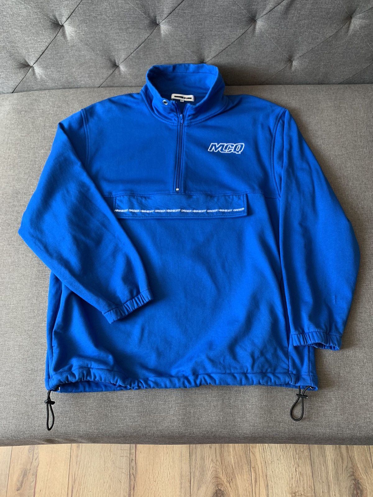 image of Alexander Mcqueen Mcq Half Zip Oversized Sweatshirt in Blue, Men's (Size Large)
