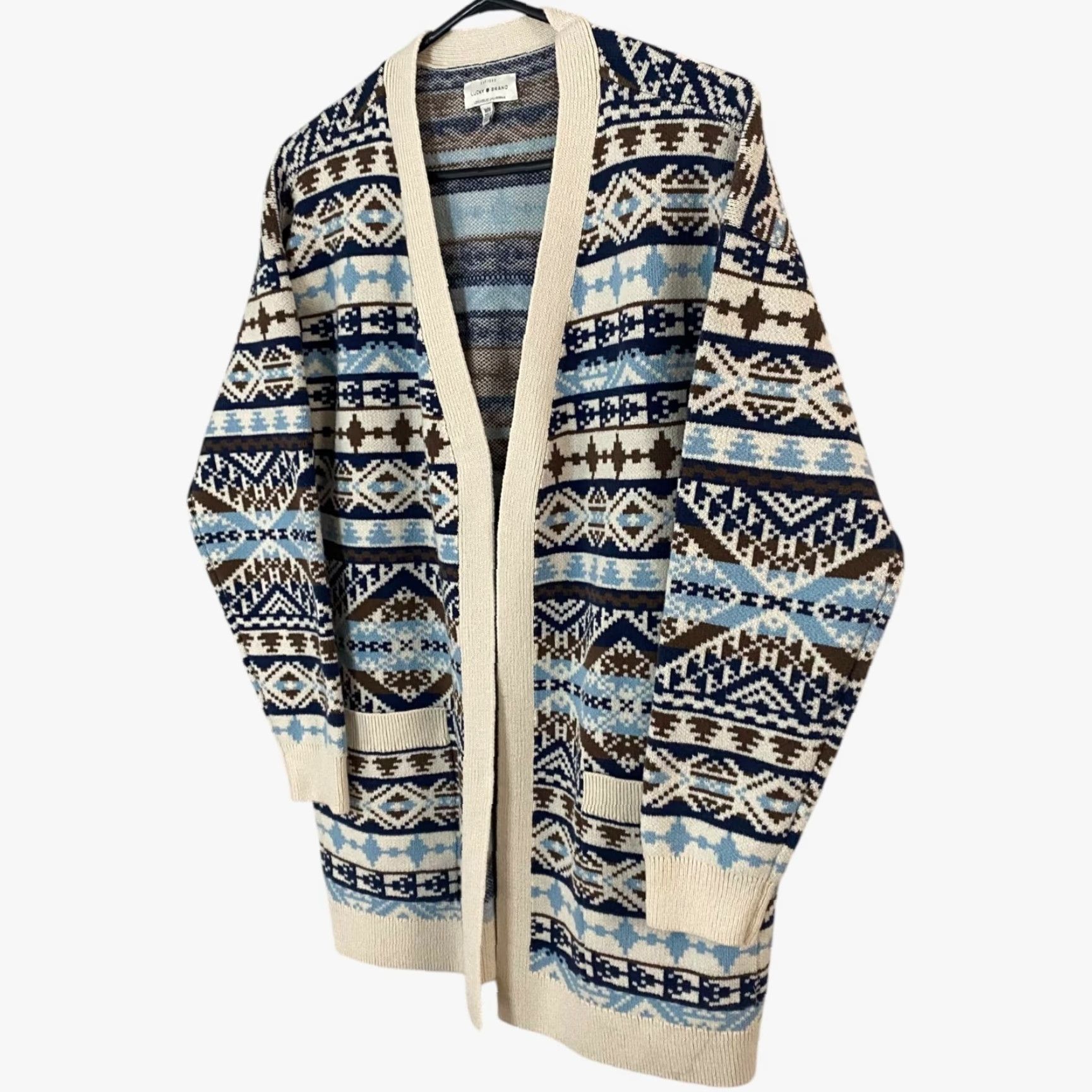 Lucky Brand Lucky Brand Aztec Sweater Cardigan Women's M Multicolor Knit Open Pockets Geometric Bohemian Classic Tribal Long-Sleeve Size M / US 6-8 / IT 42-44 - 2 Thumbnail