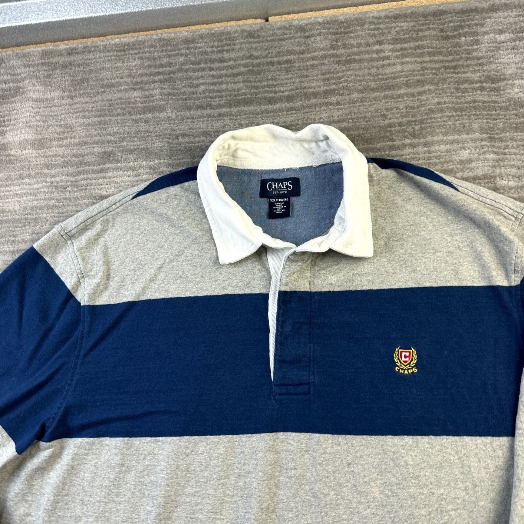 Chaps VINTAGE Chaps Rugby Shirt Mens 2XL XL Blue Orange Long Sleeve Polo Preppy Crest Shirt Size US XXL / EU 58 / 5 - 3 Thumbnail