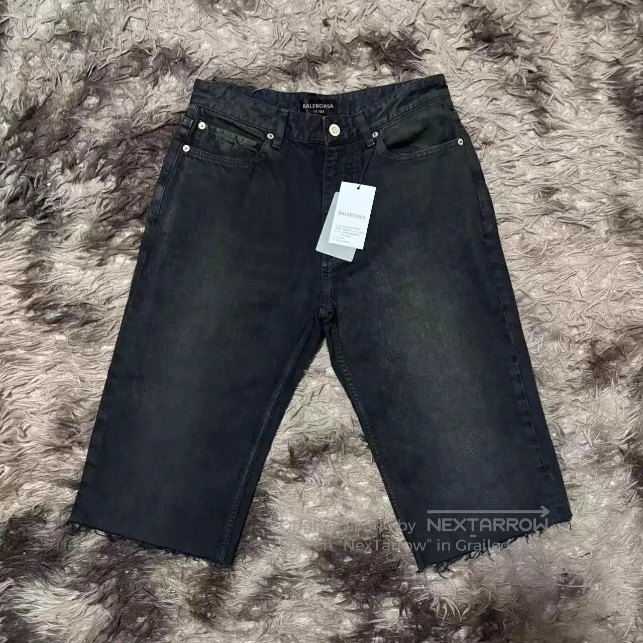 Balenciaga Black Denim Shorts with Frayed Hem, Size 32. Size US 32 / EU 48 - 1 Thumbnail