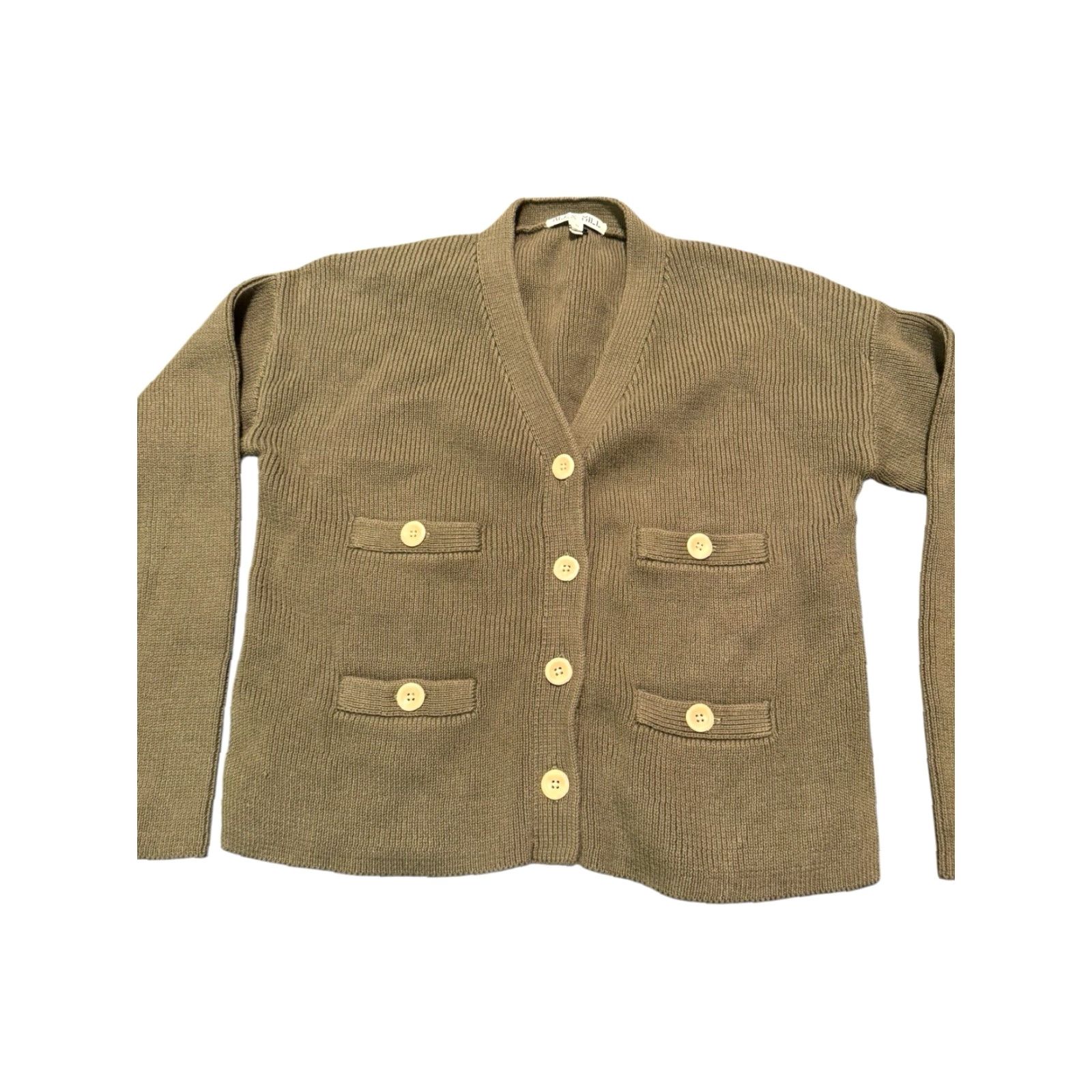 Alex Mill Alex Mill Greene St Cardigan Womens S Olive Green 100% Cotton 4 Pocket Knit Sweater Cardigan Size S / US 4 / IT 40 - 2 Thumbnail