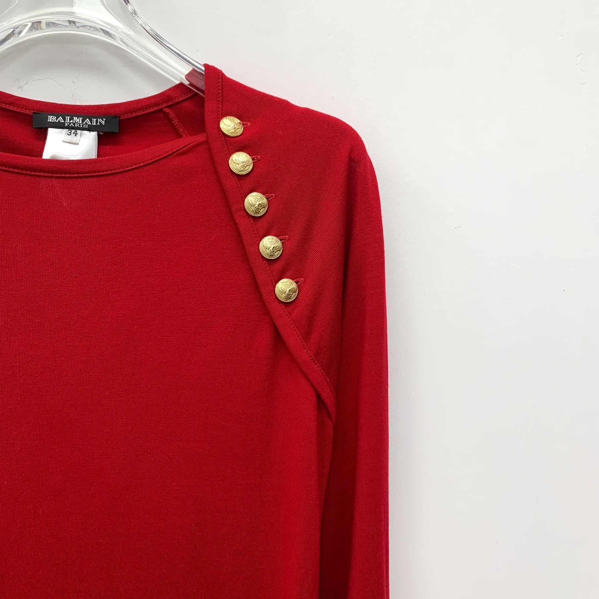 Balmain Balmain Red Long-Sleeved Sweater With Gold Button Details Si Size XXS / US 00 / IT 34 - 4 Thumbnail