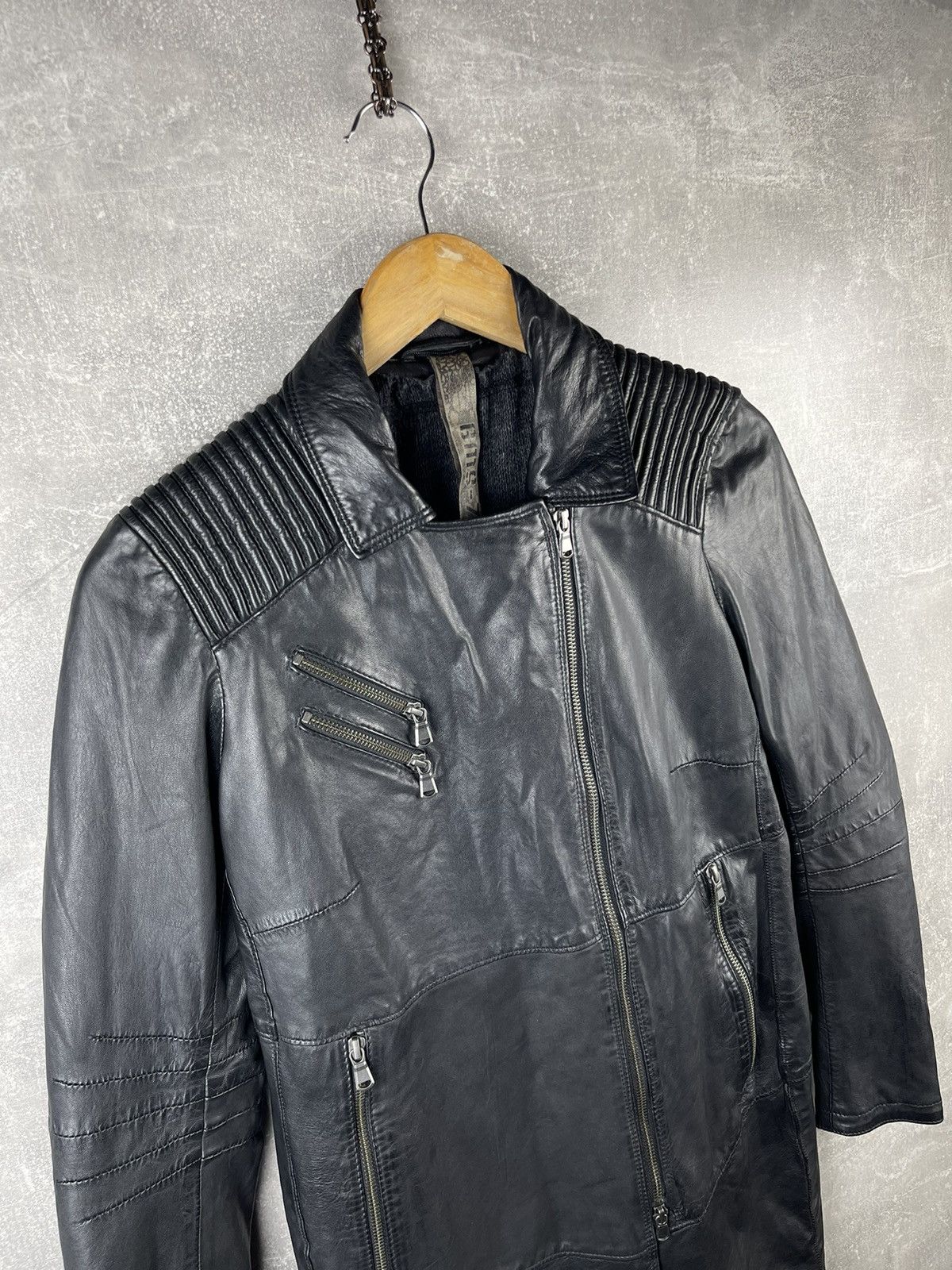 Ma+ GMS-75 Gimo's Leather Black Gothic GlamRock Avant Garde Coat Size S / US 4 / IT 40 - 4 Thumbnail