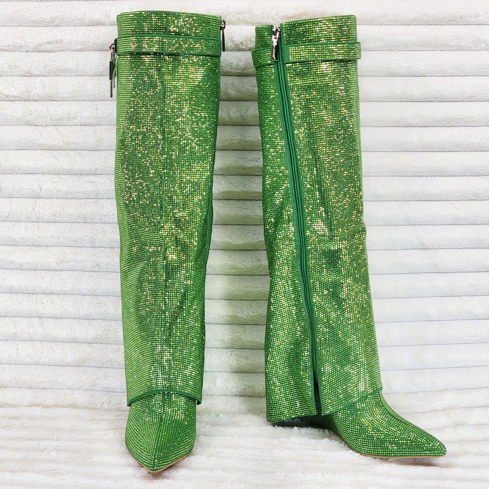 Other Super Sparkle Sharky Skirted Fold Over Wedge Heel Knee Boots Size US 6.5 / IT 36.5 - 6 Thumbnail