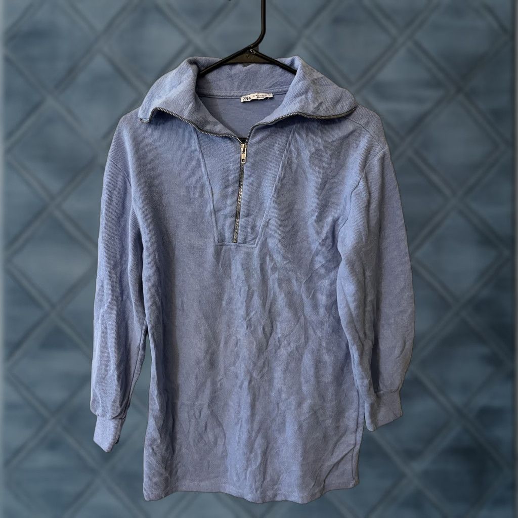 Zara Zara Top Long Sleeve 1/4 Zip Collared Knit Blue Size Small Oversized Size S / US 4 / IT 40 - 1 Thumbnail
