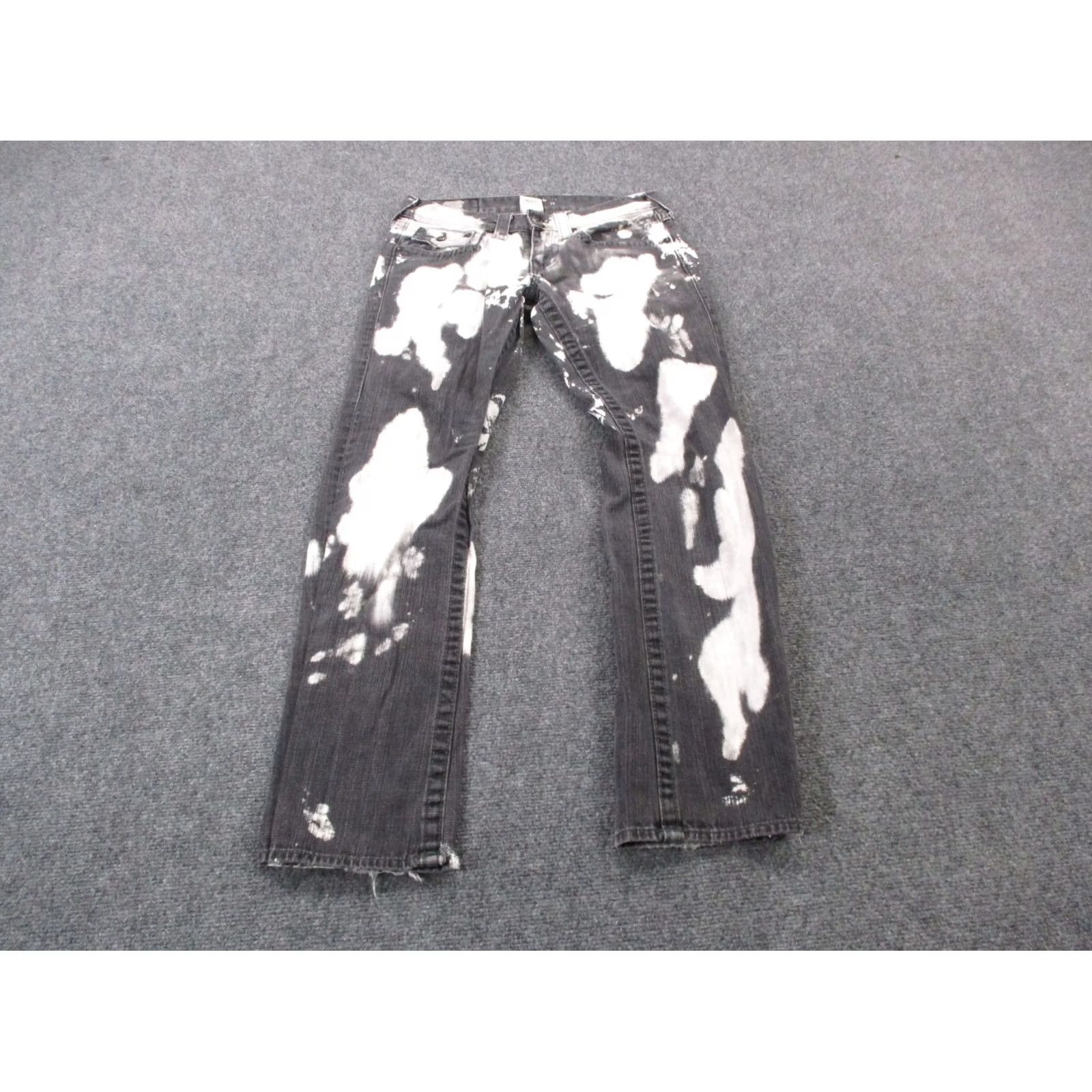 True Religion True Religion Jeans Mens 30 Gray White Paint Splatter Denim Ricky USA Made Jeans Color Gray Regular Fit Mens 30 Size US 29 - 2 Thumbnail