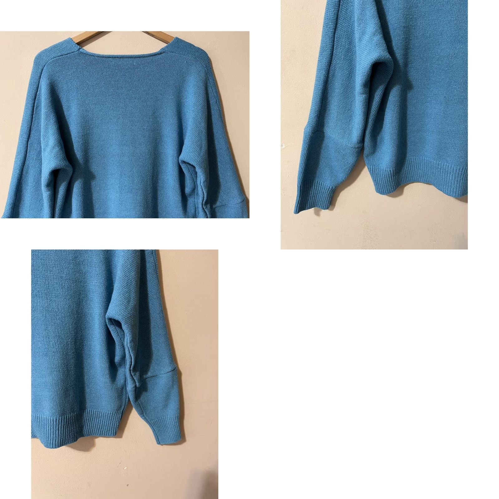 Vintage Miss Look Women's S Turquoise Cotton V-Neck Oversized Pullover Sweater Shirt/ Sweater? Size S / US 4 / IT 40 - 8 Thumbnail