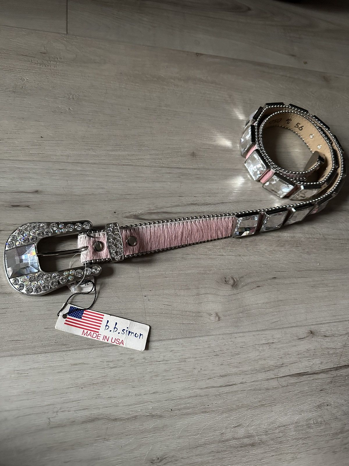 B.B. Simon BB SIMON belt light pink horse hair Swarovski Crystals Size 32 - 2 Thumbnail