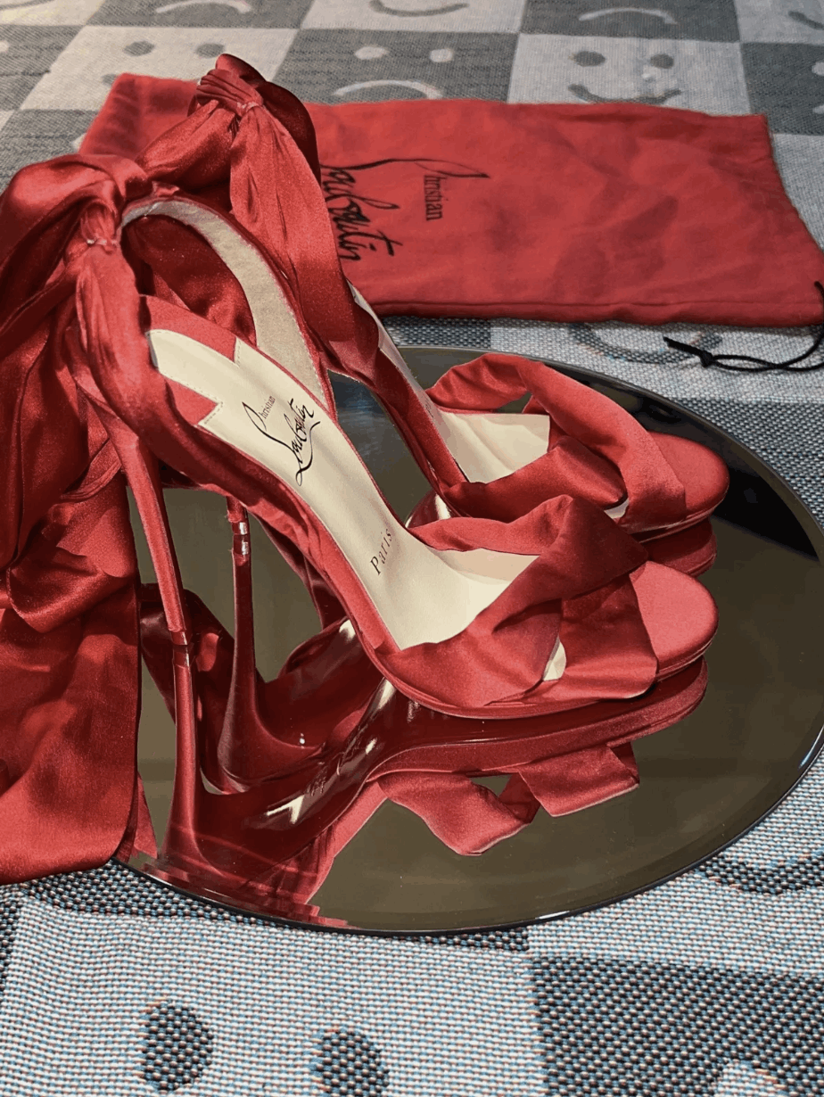 Christian Louboutin Christian Louboutin Red Sandale Du Desert 100 satin sandals Size US 6.5 / IT 36.5 - 5 Thumbnail