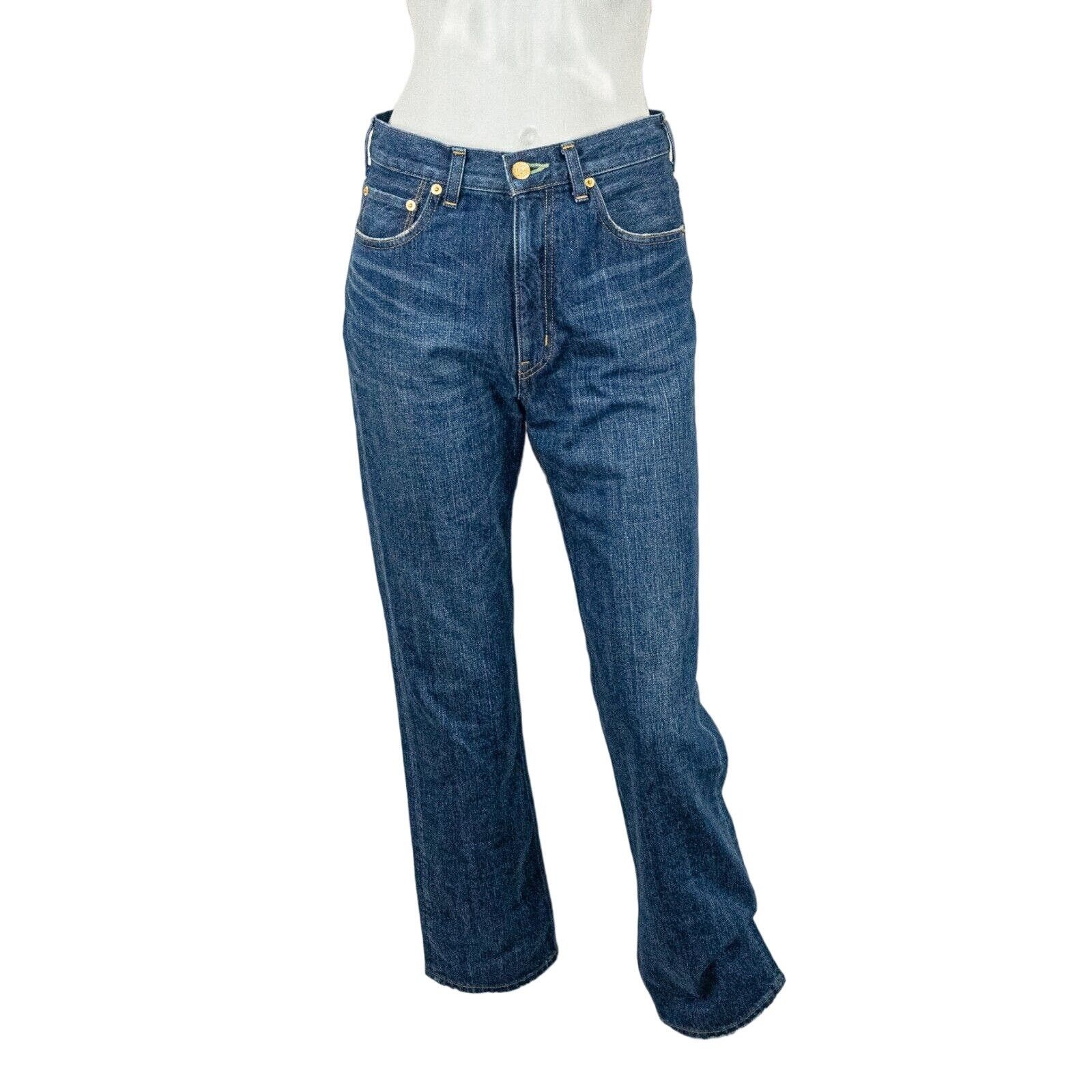 image of Tu Es Mon Tresor Emerald Jeans High Rise Straight Boyfriend in Blue, Women's (Size 27)