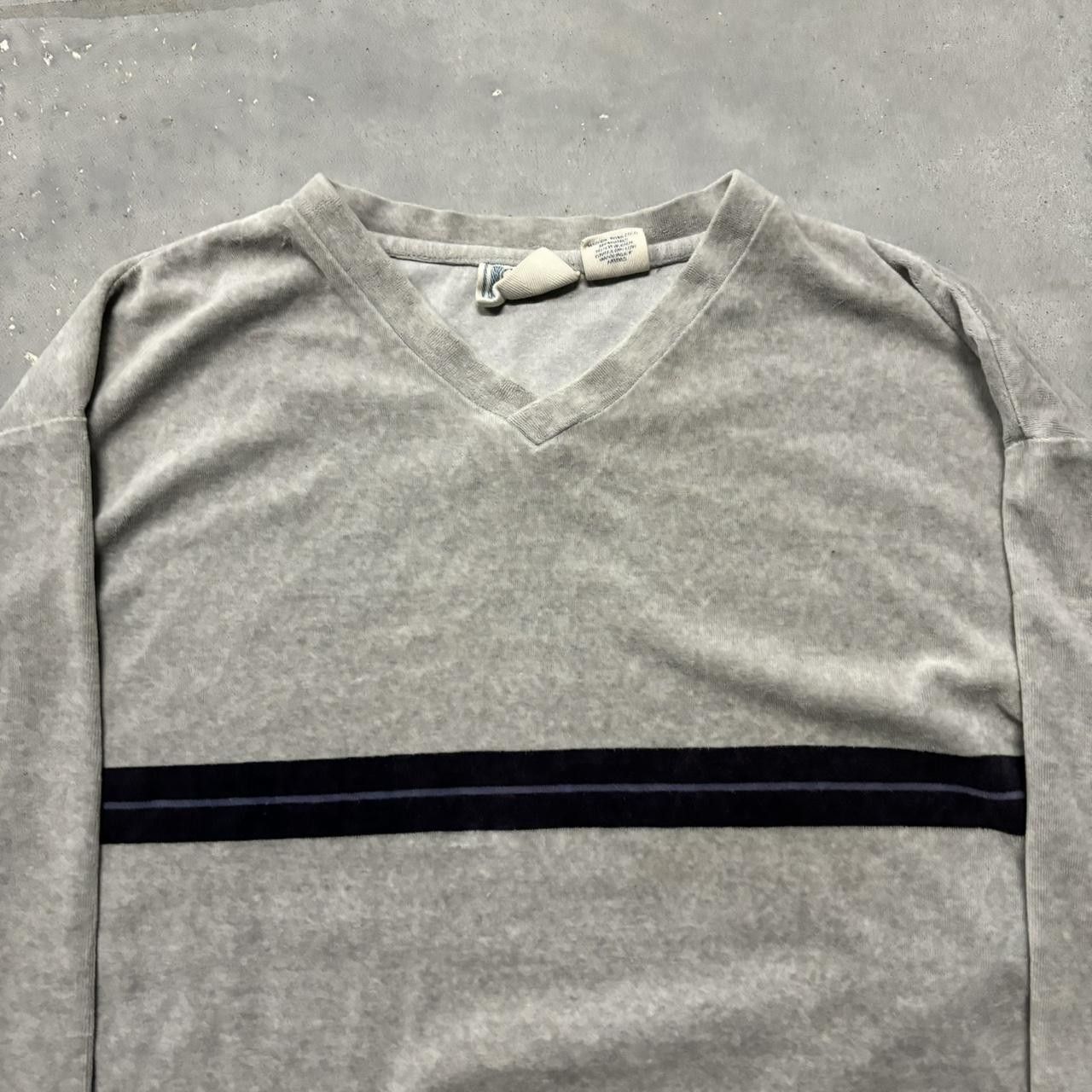 Japanese Brand × Vintage Crazy Vintage Y2K/2000s Grunge Grey Striped Velour Essential Sweatshirt! Size US XL / EU 56 / 4 - 2 Thumbnail
