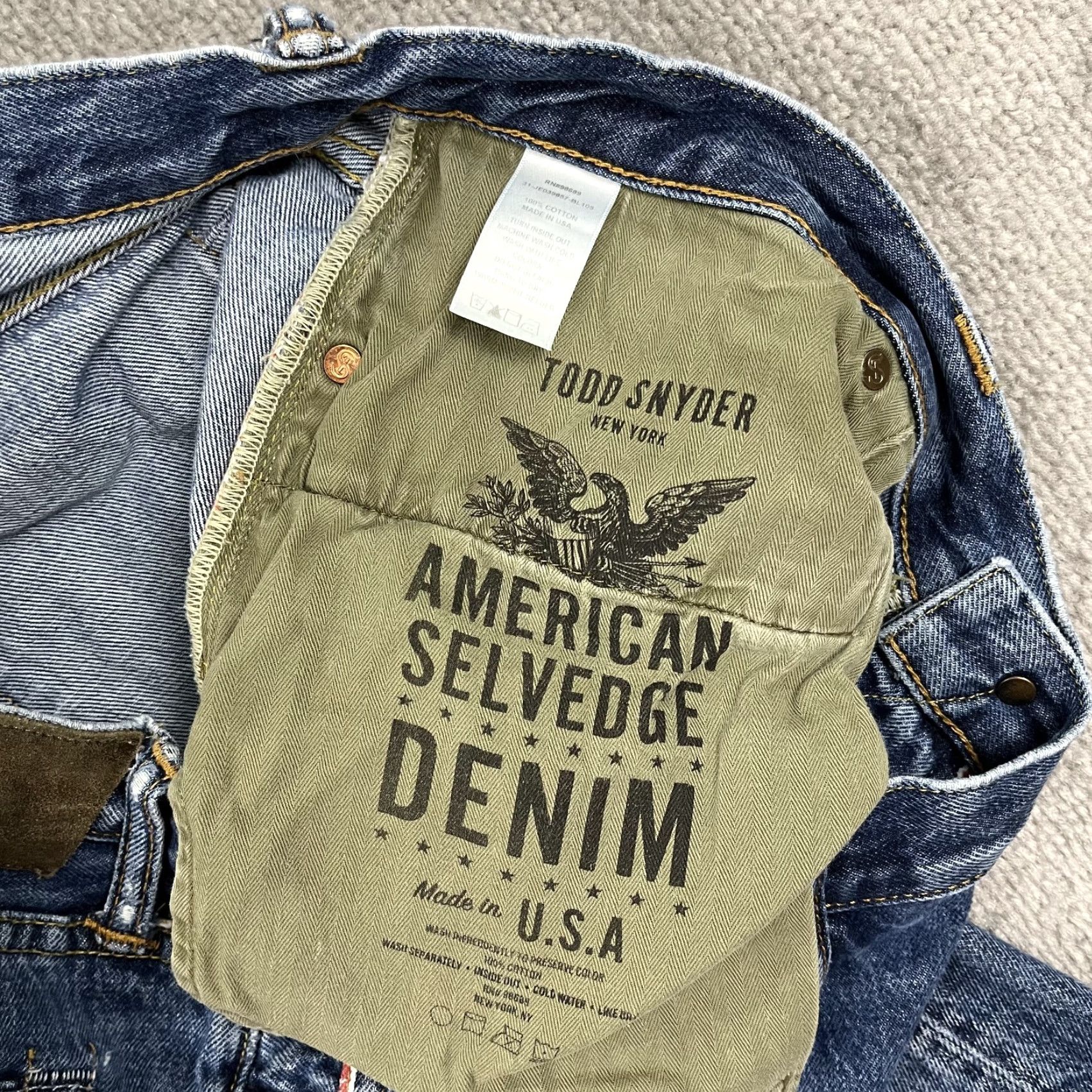 Todd Snyder Todd Snyder Selvedge Jeans Mens 34x33 Slim Fit Blue Denim Button Fly Made in USA Size US 34 / EU 50 - 2 Thumbnail