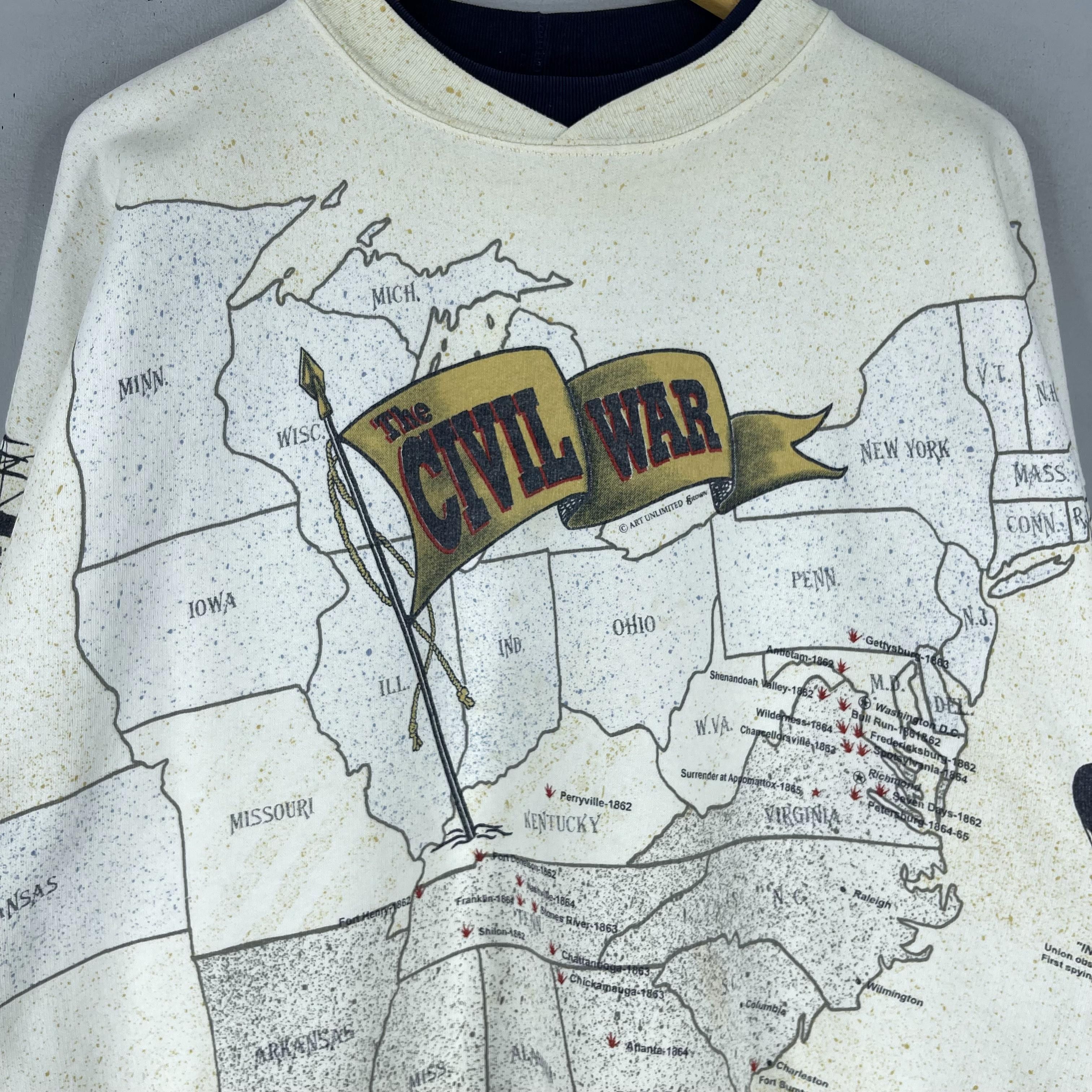 Vintage Vintage 90s American CIVIL WAR Over Printed Sweatshirt Size US XXL / EU 58 / 5 - 2 Thumbnail