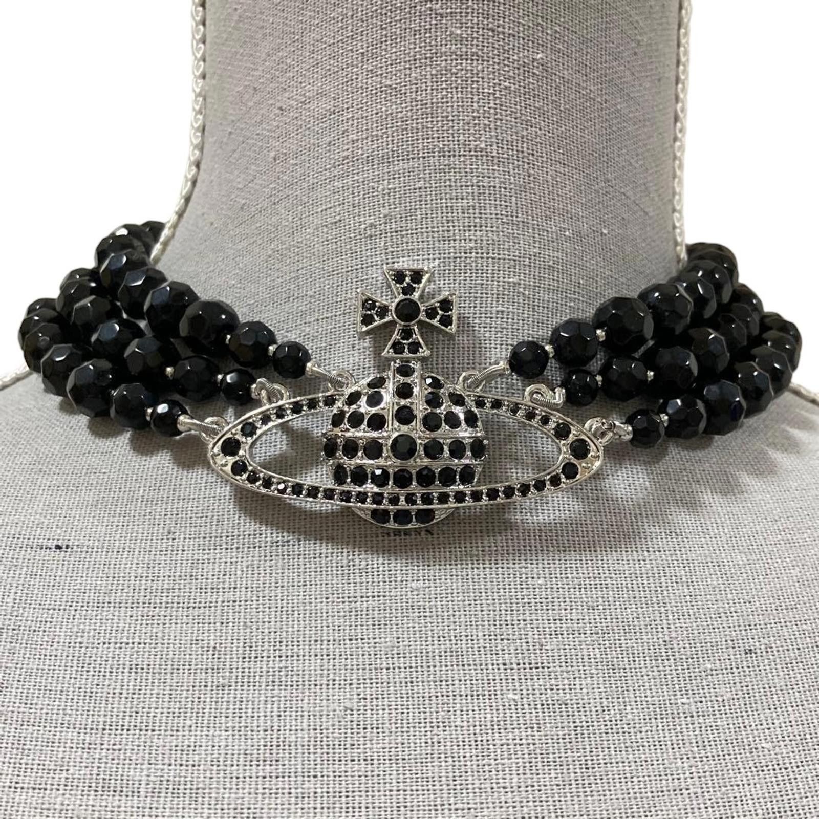 Vivienne Westwood Vivienne Westwood - Black Beaded Orb Necklace with Crossed S Size ONE SIZE - 2 Thumbnail