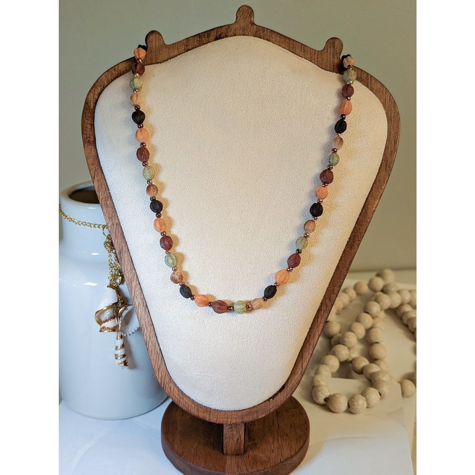 Vintage VTG 1980s 32" Bohemian Style Earth-Tone Wood Beaded Necklace Size ONE SIZE - 1 Thumbnail