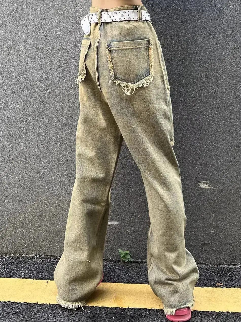 Japanese Brand Retro washed straight leg patchwork jeans Size US 32 / EU 48 - 3 Thumbnail