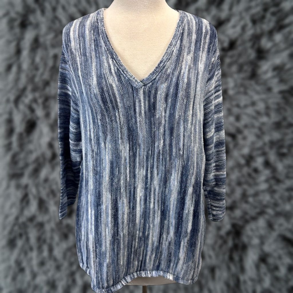 J. Jill J. Jill Space-Dyed Sweater Women XL Indigo Blue Striped Pullover Lightweight Casual Size XL / US 12-14 / IT 48-50 - 1 Thumbnail