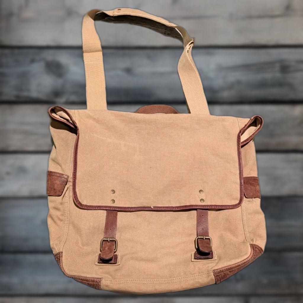 J.Crew J. Crew Dry Goods Abingdon Canvas Messenger Bag Brown Leather Trim 2-Toned Medium Unisex Adults Size ONE SIZE - 1 Thumbnail