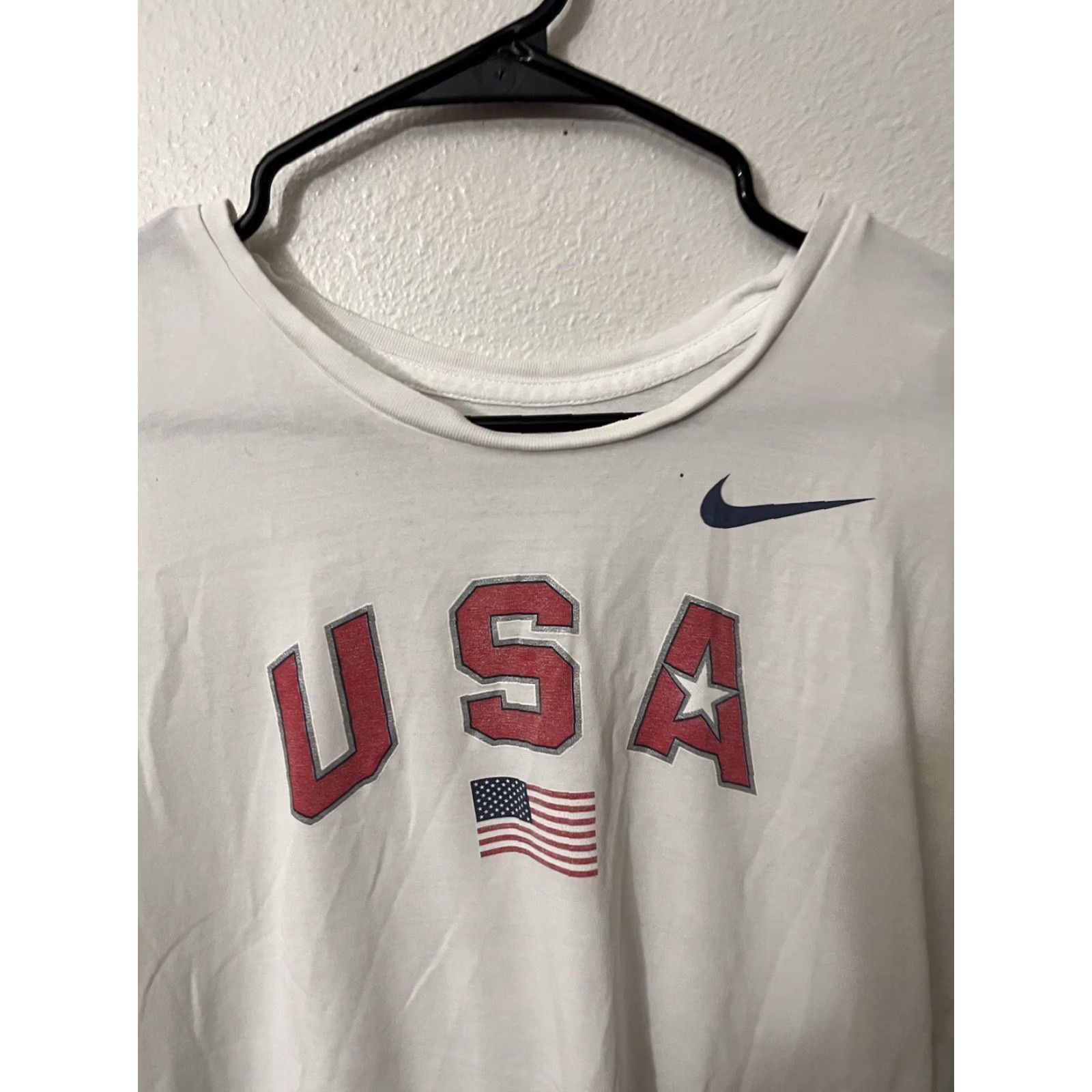 Nike Nike USA T Shirt Womens Large White America Spellout Cotton Top Short Sleeve Size L / US 10 / IT 46 - 2 Thumbnail