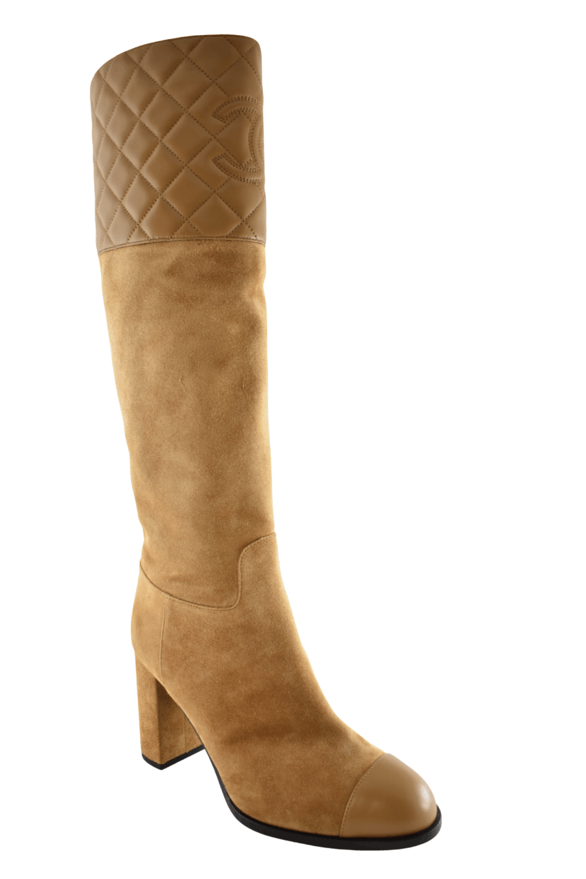 Chanel Chanel 23B Beige Quilted CC Logo Knee High Heel Boots 39 Size US 9 / IT 39 - 4 Thumbnail