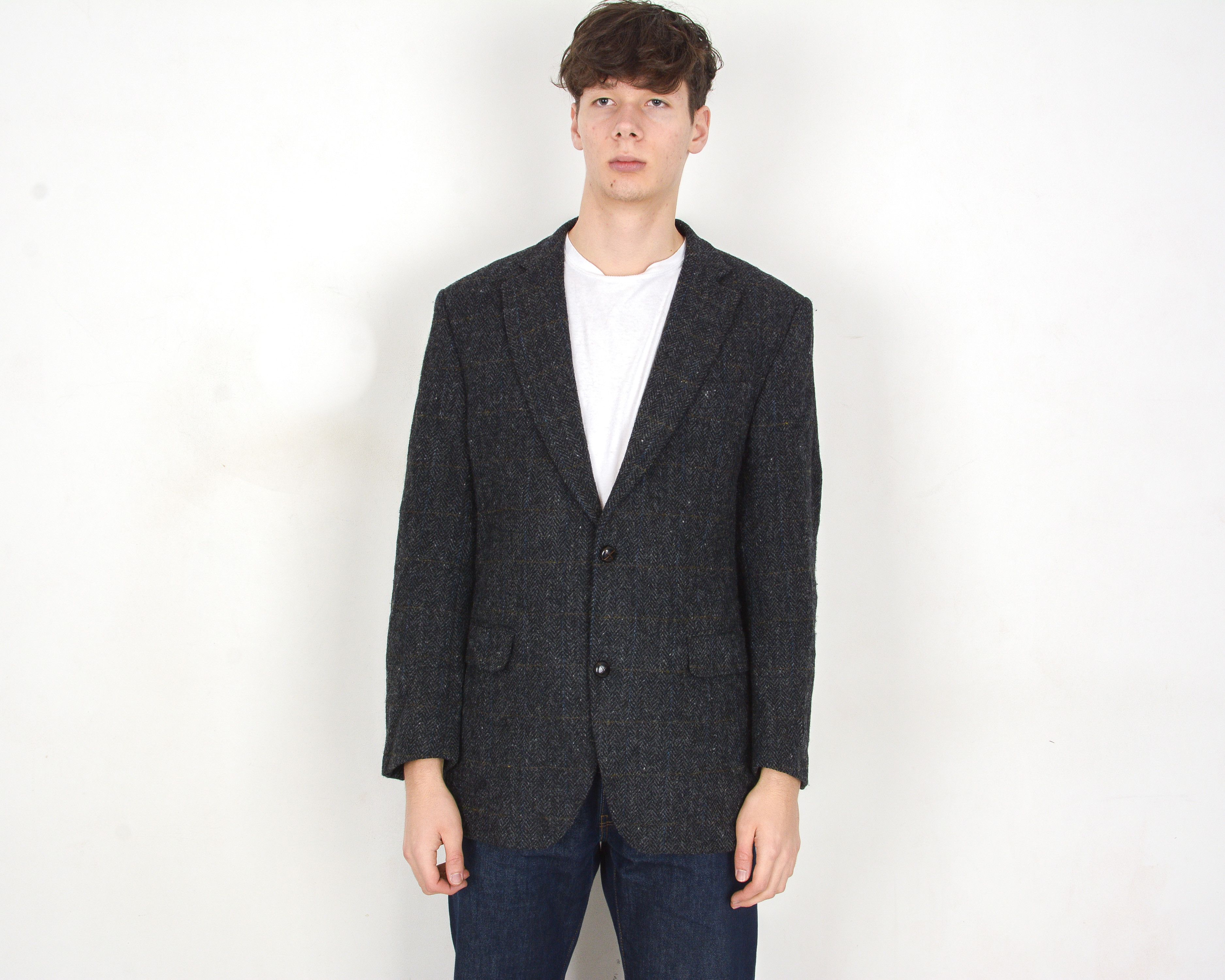 Harris Tweed Vintage Uk 42 Us Men's Wool Herringbone Blazer Coat Jacket L Size 42R - 1 Thumbnail