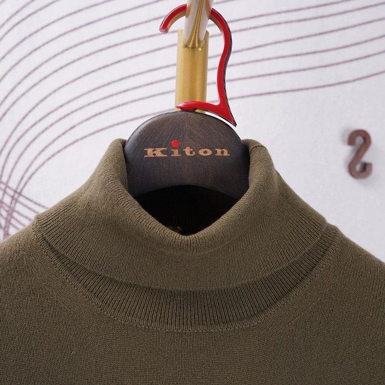 Loro Piana LORO PIANA Men's high collar cashmere sweater olive green Size US XL / EU 56 / 4 - 3 Thumbnail