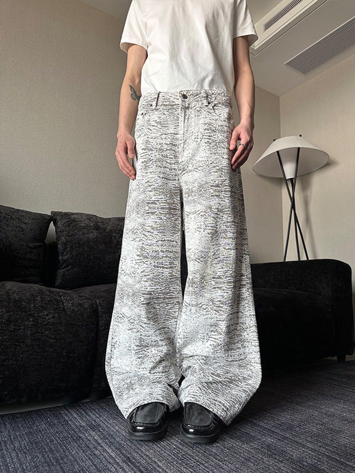 Japanese Brand White Gray Wide Leg Jeans, Baggy Loose Fit Pants Size US 32 / EU 48 - 3 Thumbnail