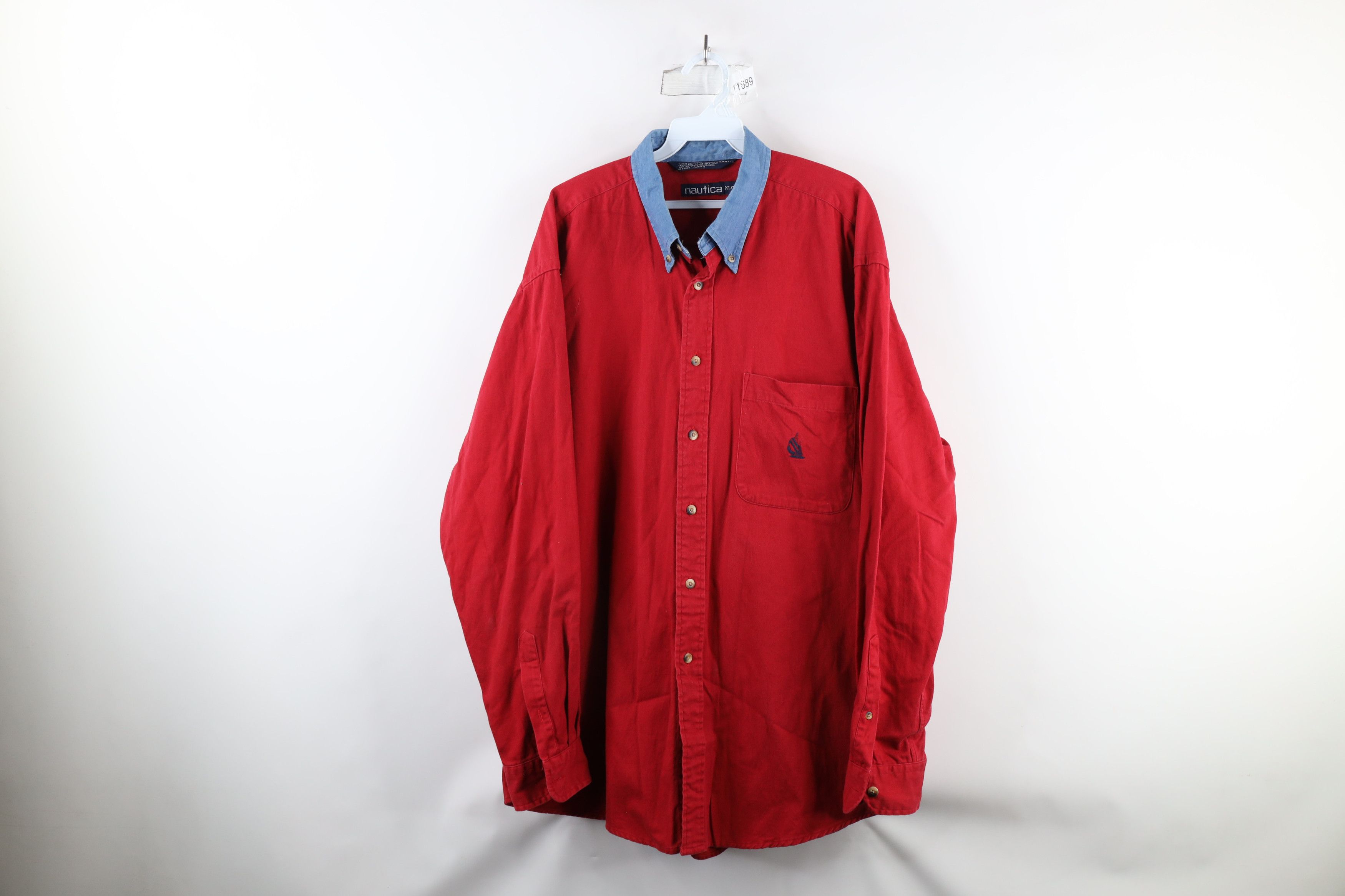 Nautica × Vintage Vintage 90s Nautica Heavyweight Collar Button Down Shirt Size US XL / EU 56 / 4 - 1 Thumbnail