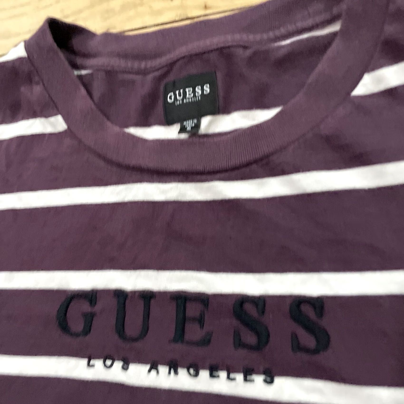 Guess GUESS Los Angeles T Shirt Men XL Striped Hip Hop Crew Tee XL White Red Maroon Logo Embroidered Pattern: Striped, 90s, Classic, Colorful Size US XL / EU 56 / 4 - 4 Thumbnail