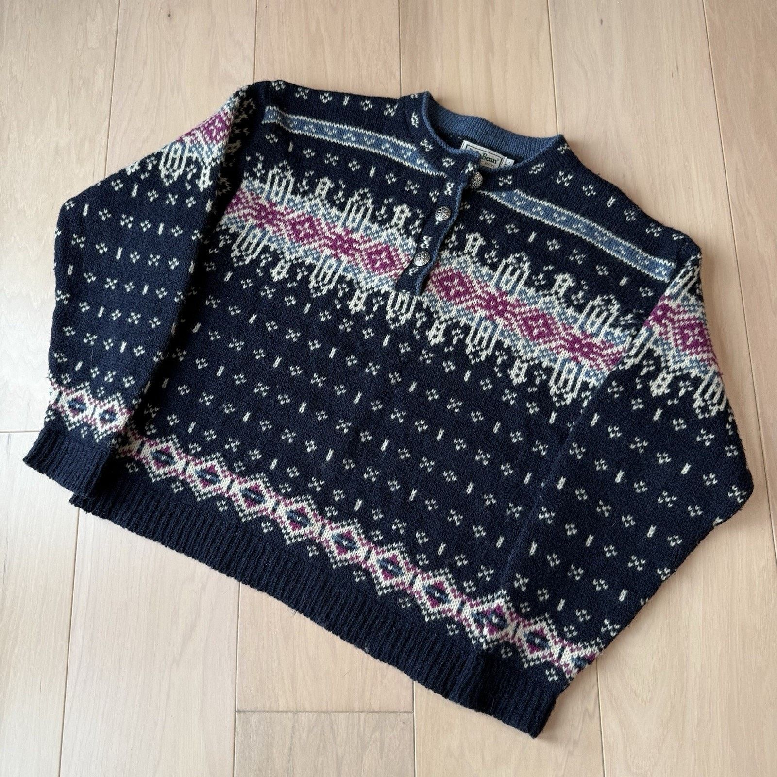 L.L. Bean Vintage LL Bean Nordic Sweater Women's Medium Blue Wool Size M / US 6-8 / IT 42-44 - 10 Thumbnail
