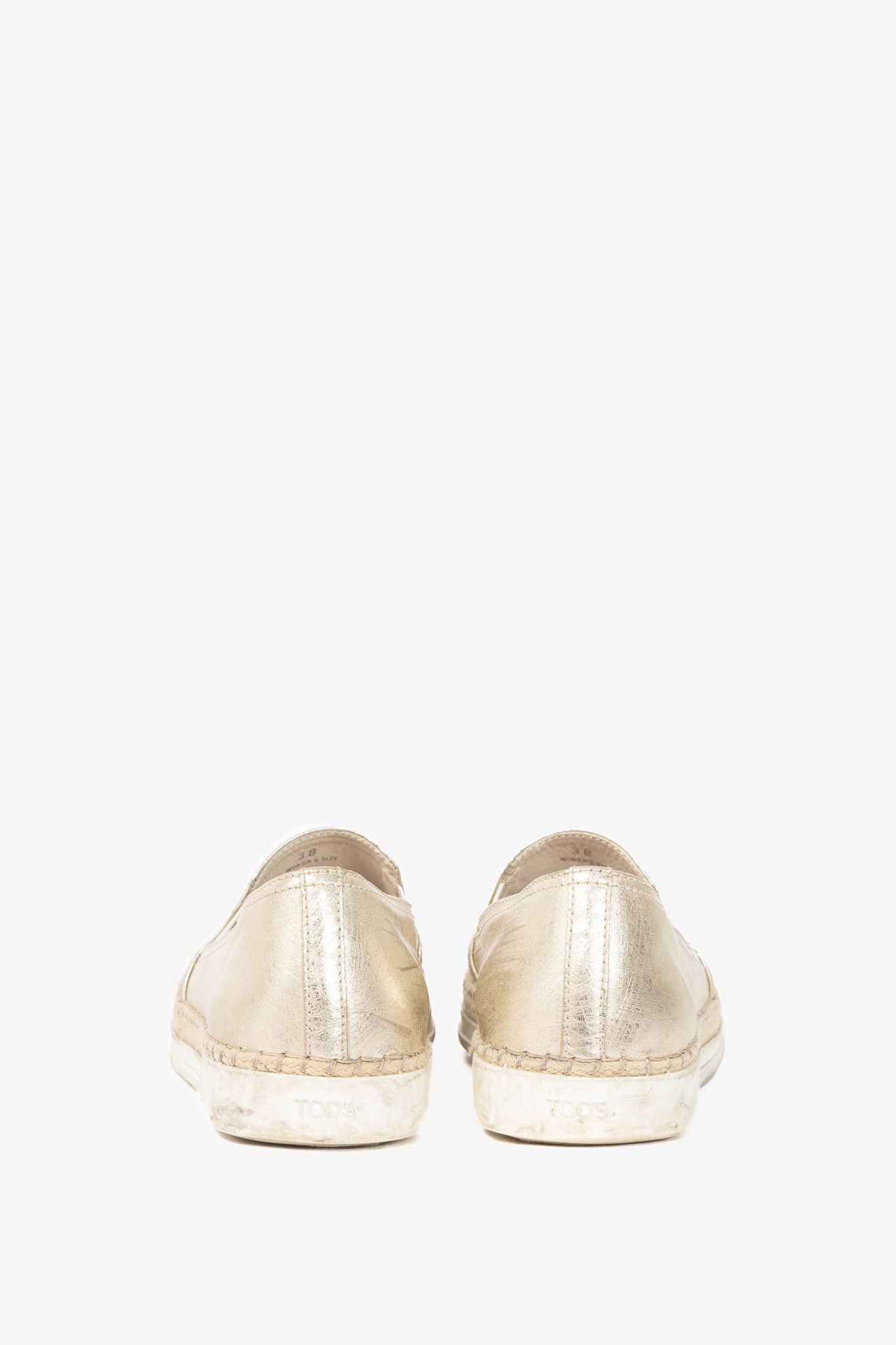 Tod's Tod's SS18 Metallic Gold Leather Espadrille Slip-On Sneakers Size US 7.5 / IT 37.5 - 3 Thumbnail