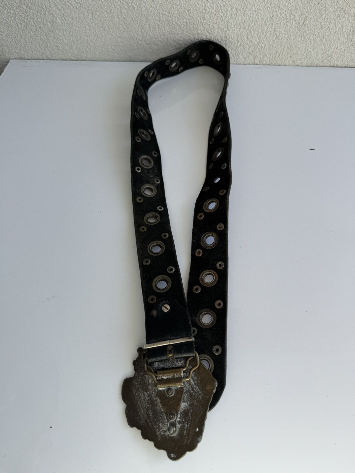 Vintage Vintage Biker Leather Belt Eagle Buckle Studded Black Size ONE SIZE - 4 Thumbnail
