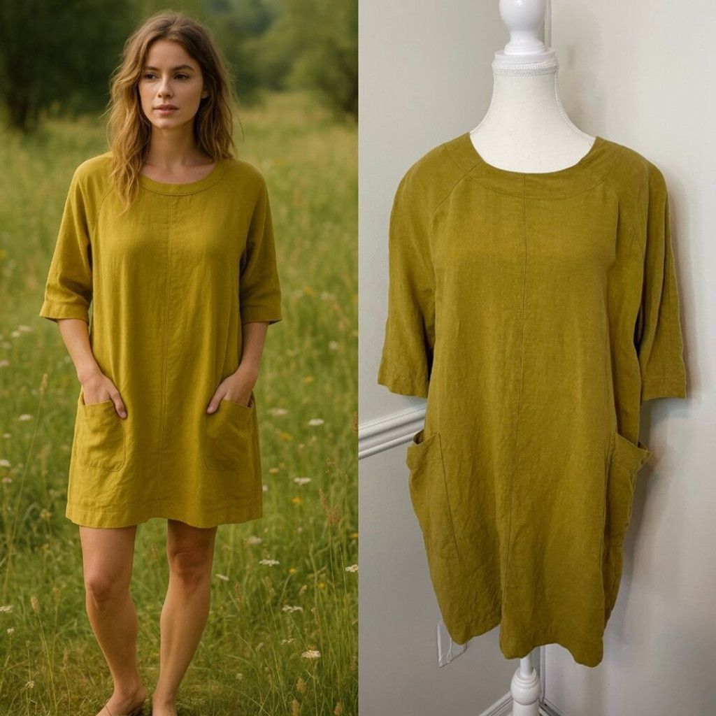 Other Ayrtight Chartreuse Linen Tunic Dress with Pockets S Size XS / US 0-2 / IT 36-38 - 1 Thumbnail