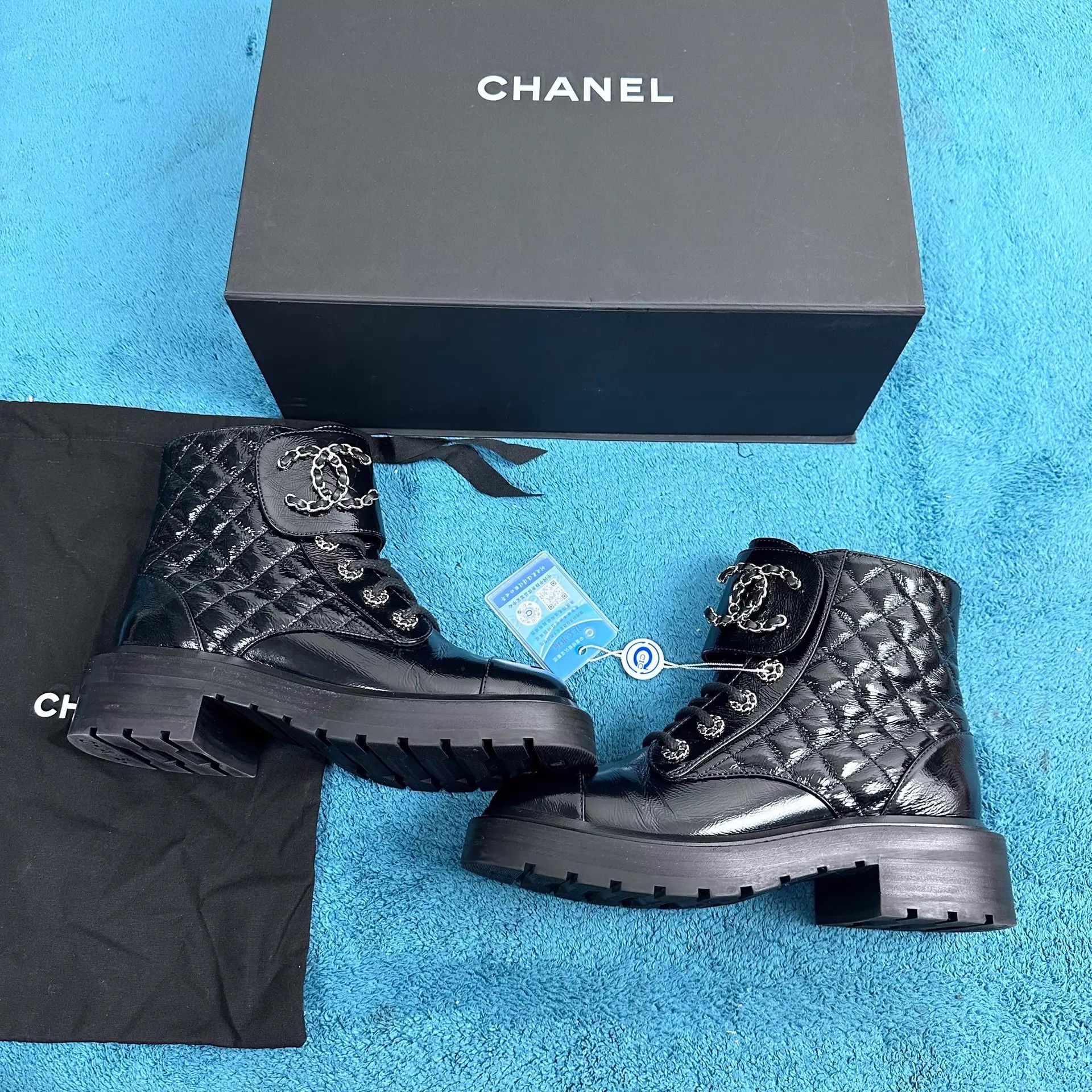 Chanel Chanel Quilted Leather Lace-up Boots Black 35.5 Size US 5 / IT 35 - 2 Thumbnail