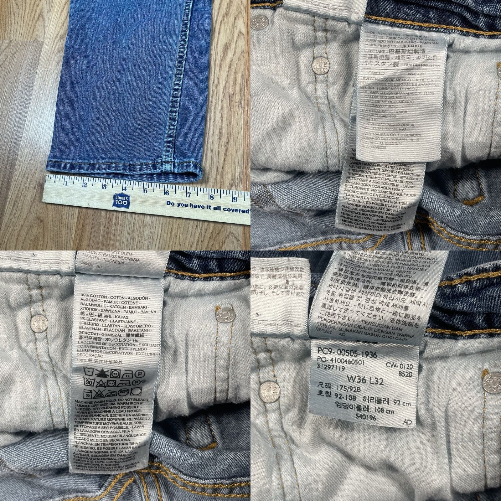 Levi's LEVI'S 505 Straight Leg Jeans Mens 36Wx32L Blue Strauss Stretch Denim Pants Size US 36 / EU 52 - 8 Thumbnail