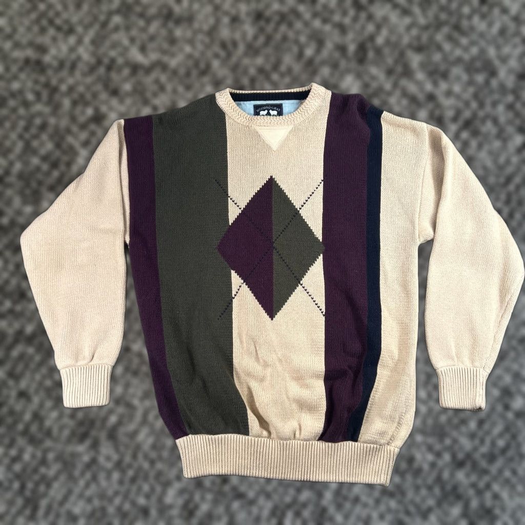 Vintage VINTAGE Woods & Gray Mens Sweater Argyle 90s Knitted Pullover Crew Neck XLT Blue 100% Cotton Size US XL / EU 56 / 4 - 1 Thumbnail