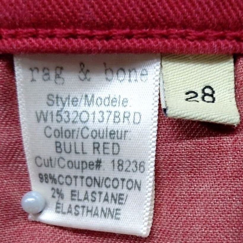 Vintage rag & bone HIGH RISE SKINNY Jeans Bull Red Size 28 Womens denim stretch straight? (adjusted) Size 28" / US 6 / IT 42 - 5 Thumbnail