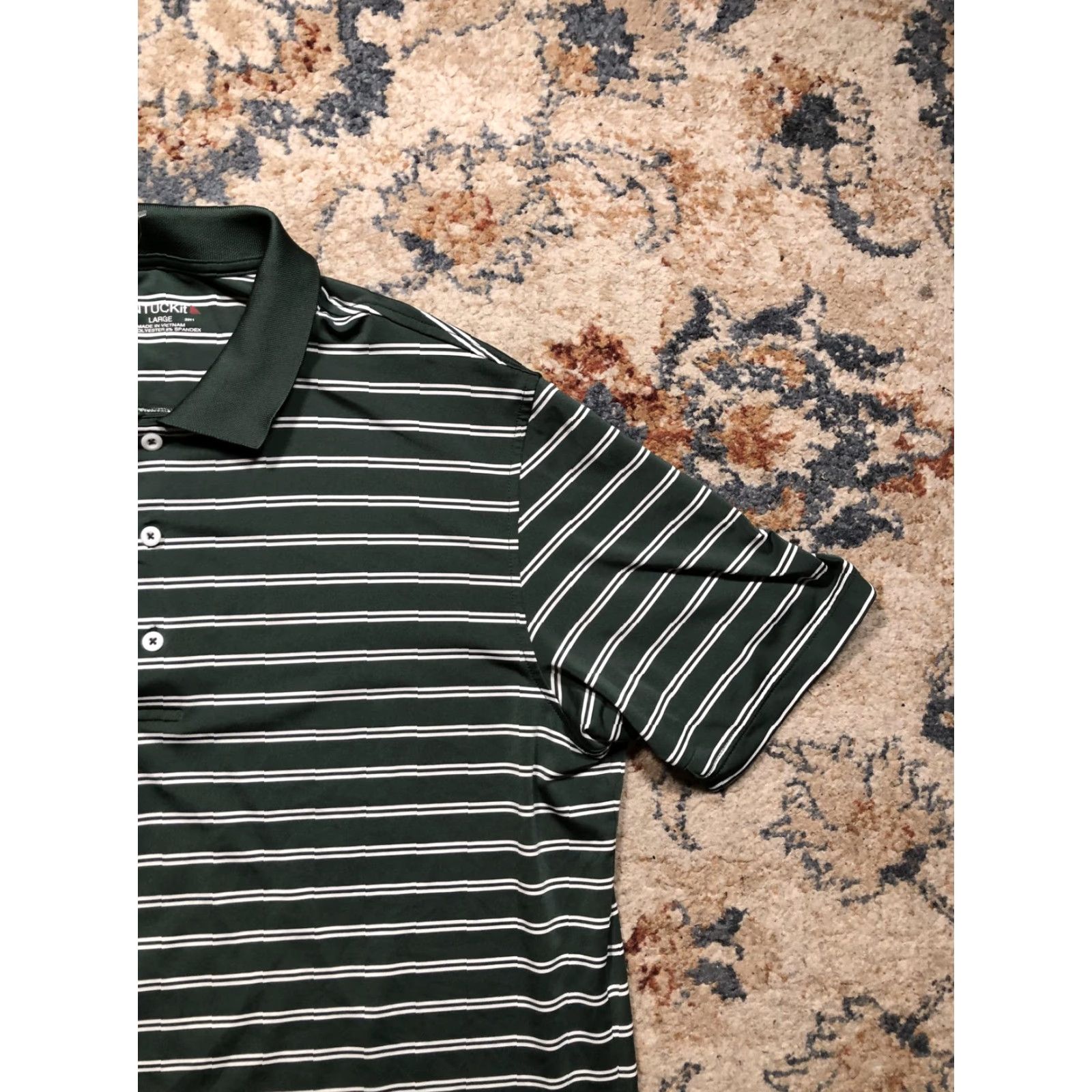 UNTUCKit UNTUCKit Polo Shirt Mens Large Green White Stripe Performance Stretch Golf Shirt Mens L Green Stripe Polo Short Sleeve Athletic Comfort Size US L / EU 52-54 / 3 - 4 Thumbnail