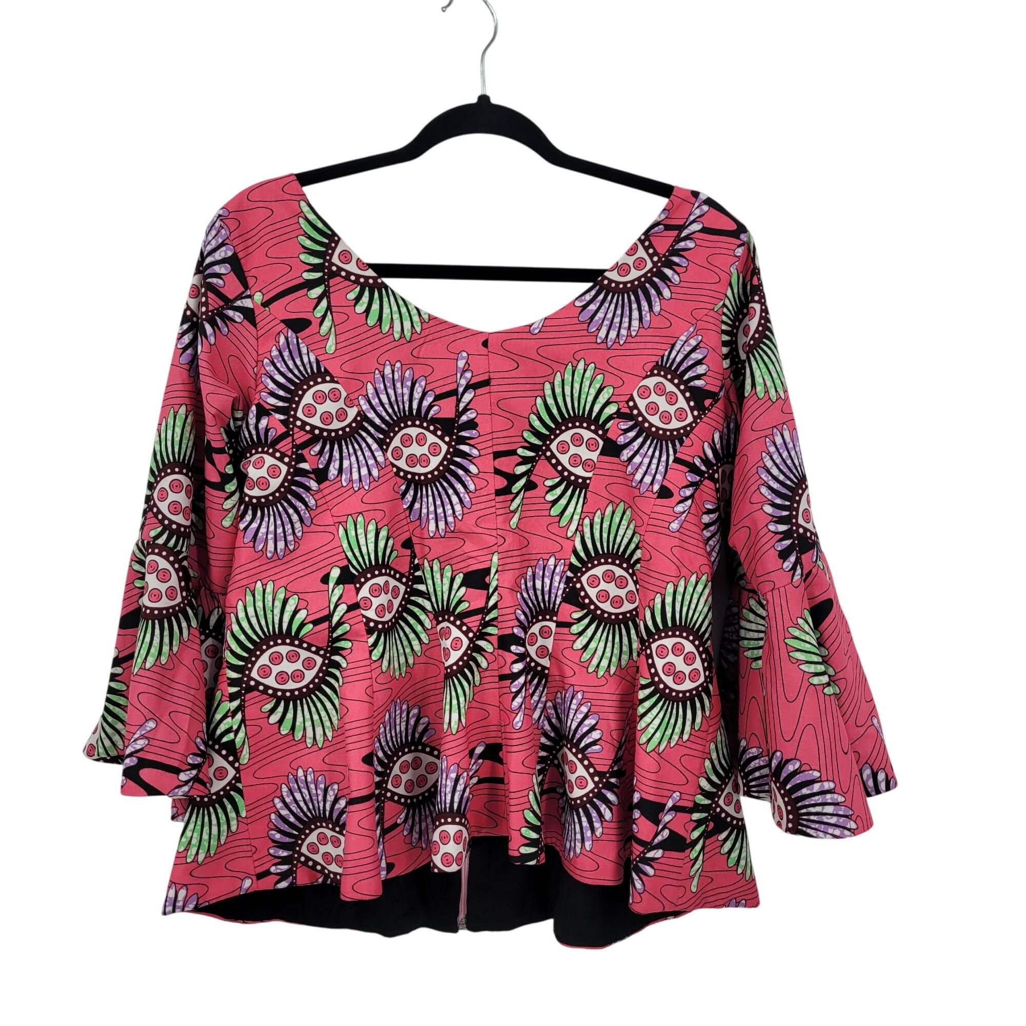 Handmade Handmade African Print Bell Sleeve Top Blazer Sz M Beaded Co Size M / US 6-8 / IT 42-44 - 7 Thumbnail