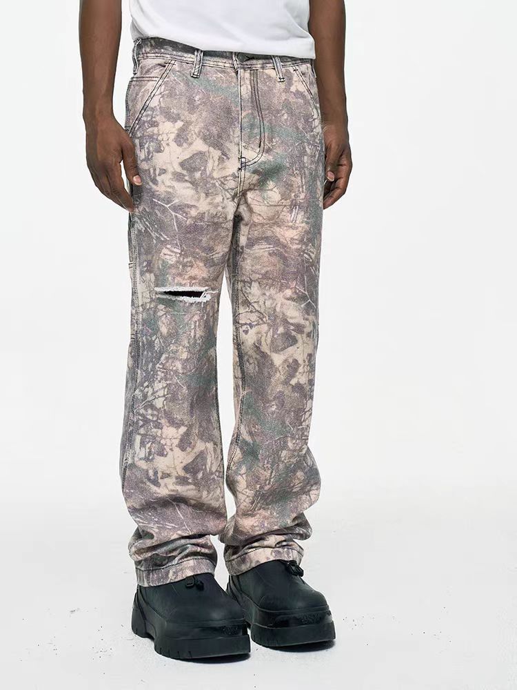 Japanese Brand × Jean Melancholy Style Leaf Camouflage Aged Workwear Jeans Size US 32 / EU 48 - 3 Thumbnail