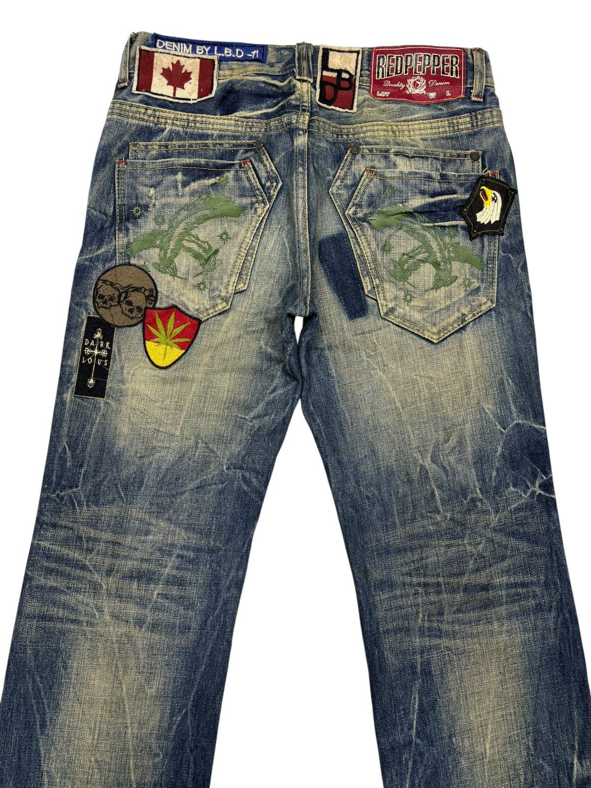 If Six Was Nine Rare Red Pepper Japan Patchwork Denim Jeans Size US 32 / EU 48 - 7 Thumbnail