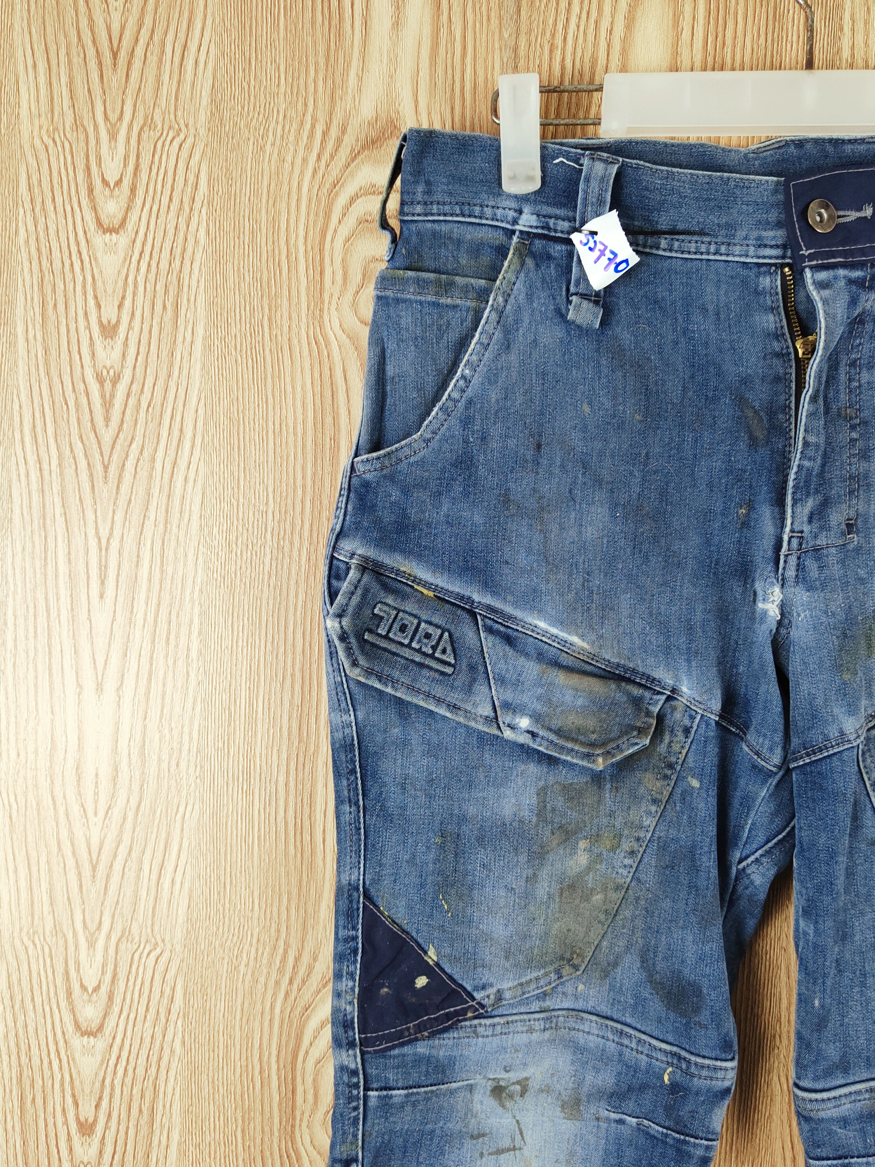 Japanese Brand TORA Blue Distressed vintage dirty Ripped Joggers #S2770 Size US 33 - 4 Thumbnail