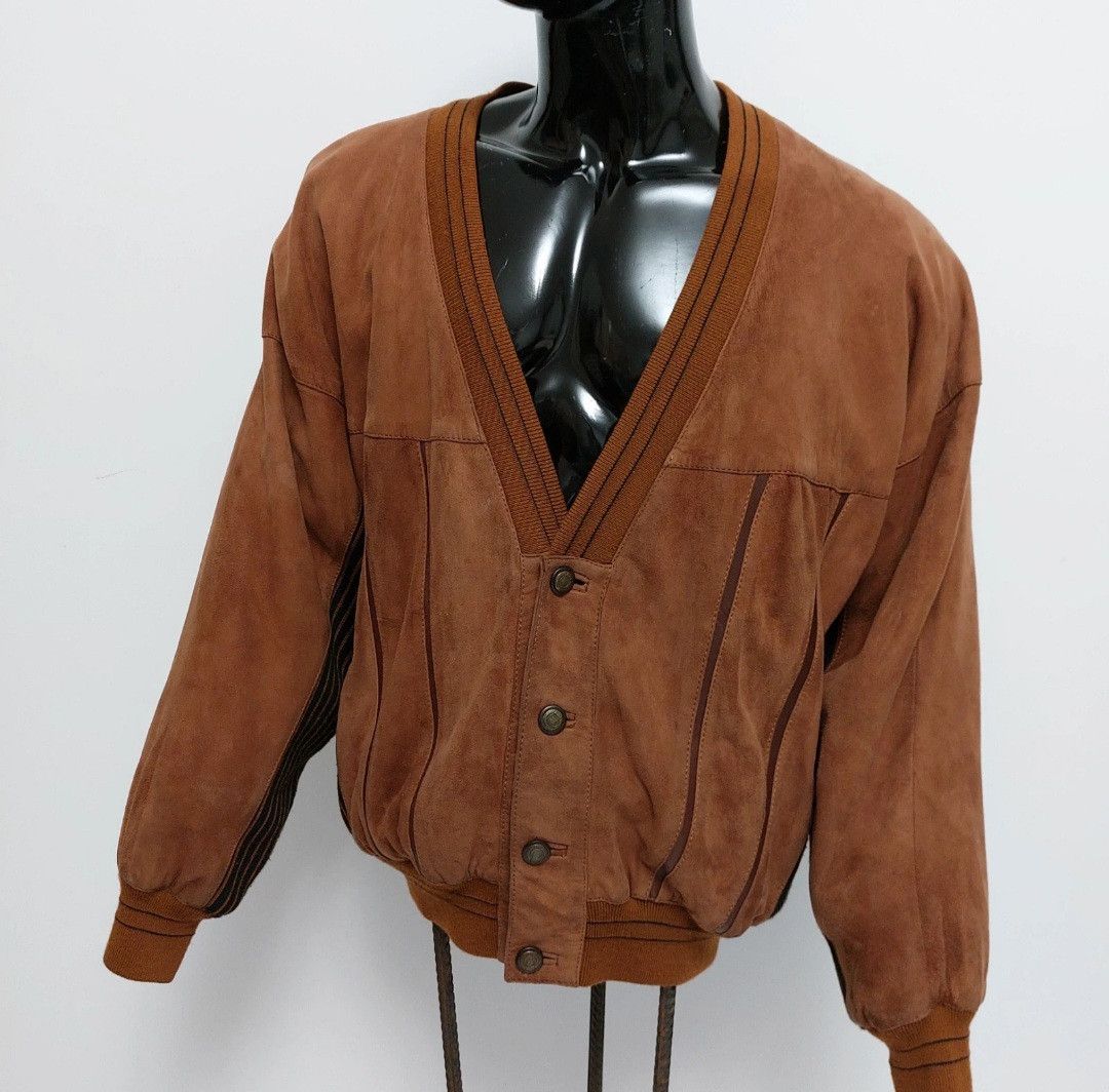 Vintage AMGE suede leather bomber jacket with wool blend panels Size US XL / EU 56 / 4 - 1 Thumbnail